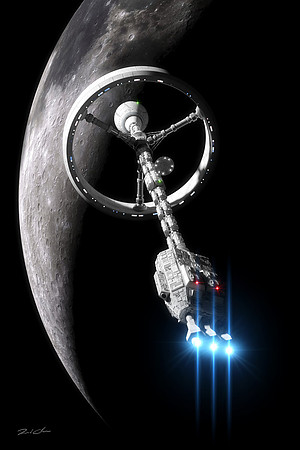 USS Discovery III In Lunar Orbit